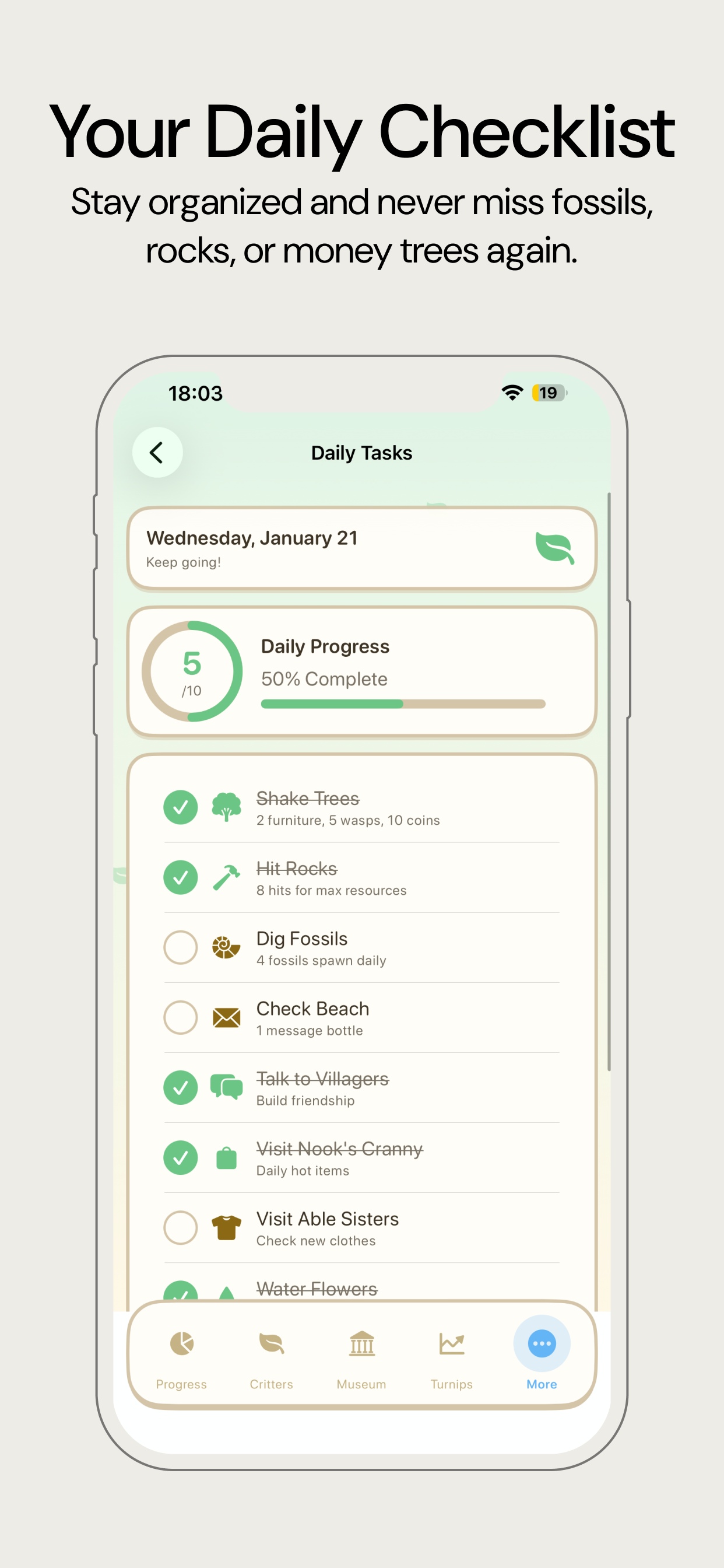 ACNH Guide daily checklist