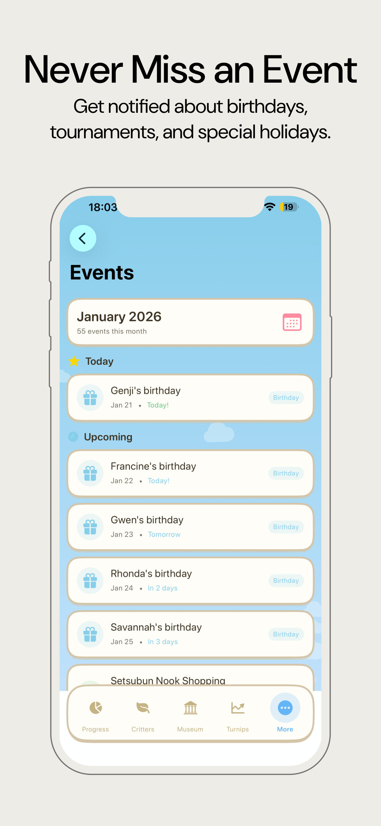 ACNH Guide events calendar